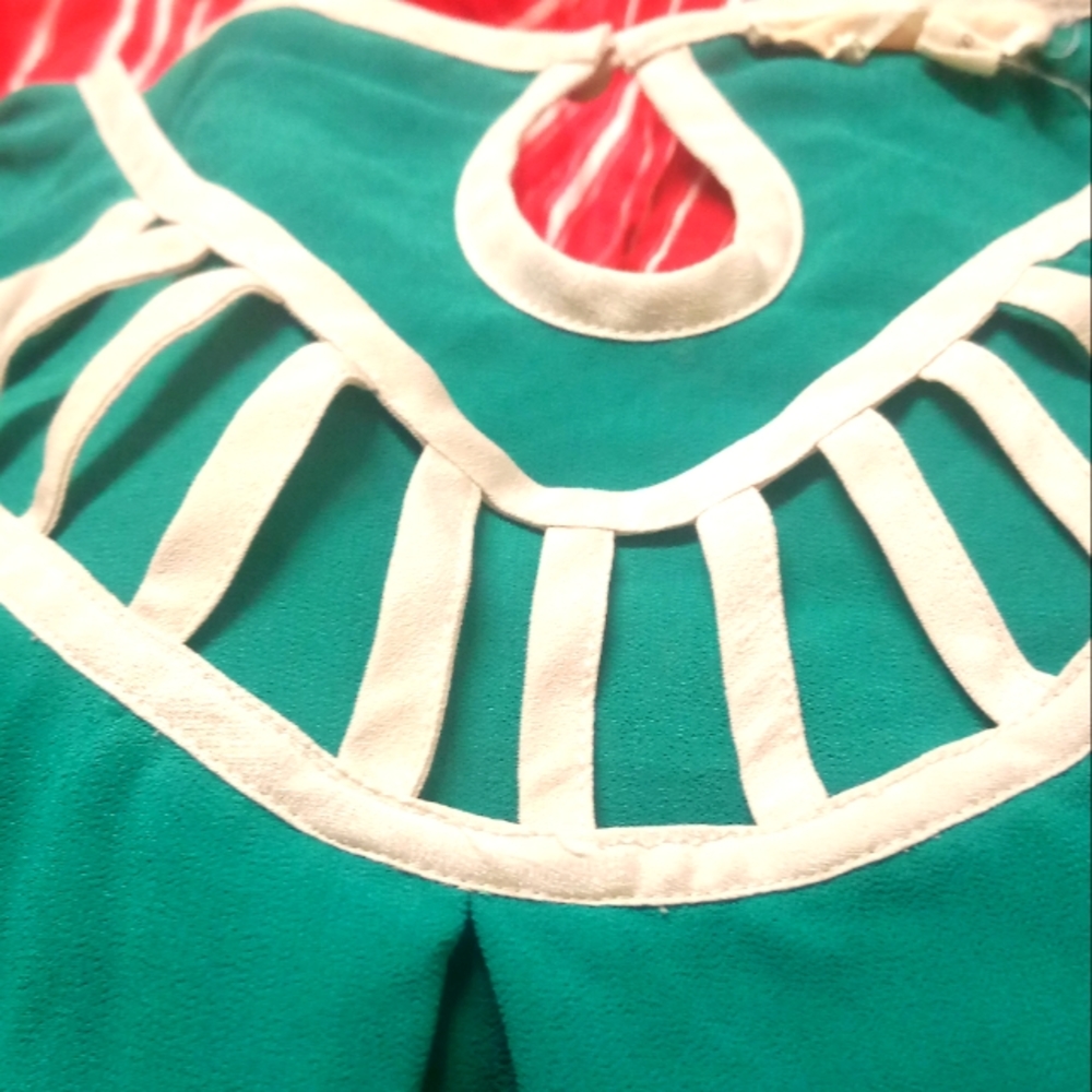 Teal and White Blouse in Paper Material